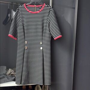 Ted Baker London Black and White Striped Kids Dress with Pink Trim